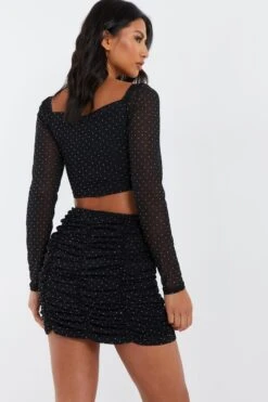 Black Diamante Mesh Mini Skirt 8 Black Diamante Mesh Mini Skirt -Women Clothing Sales Store 00100035837 XB