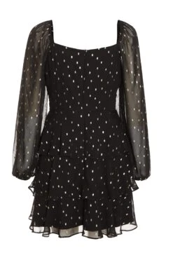 Black Chiffon Foil Tiered Mini Dress -Women Clothing Sales Store 00100035887 ZB