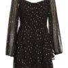 Black Chiffon Foil Tiered Mini Dress -Women Clothing Sales Store 00100035887 ZM