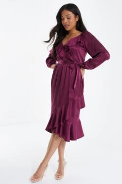 Petite Berry Satin Midaxi Dress -Women Clothing Sales Store 00100035906 XS