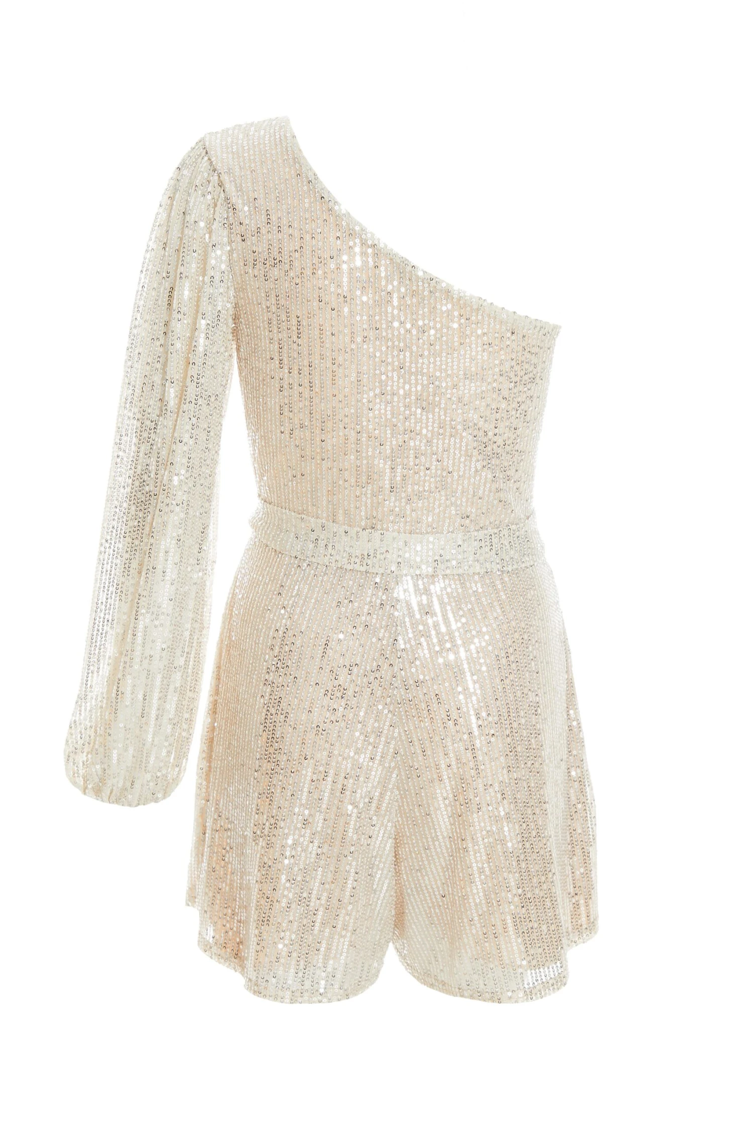 Champagne Sequin One Shoulder Playsuit 5 Champagne Sequin One Shoulder Playsuit - Image 5