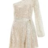 Champagne Sequin One Shoulder Playsuit -Women Clothing Sales Store 00100035913 ZM