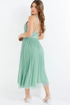 Green Sequin Tulle Midi Dress 8 Green Sequin Tulle Midi Dress -Women Clothing Sales Store 00100035920 XB