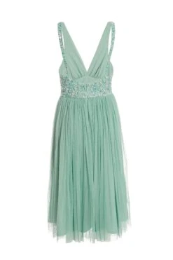 Green Sequin Tulle Midi Dress 10 Green Sequin Tulle Midi Dress -Women Clothing Sales Store 00100035920 ZB