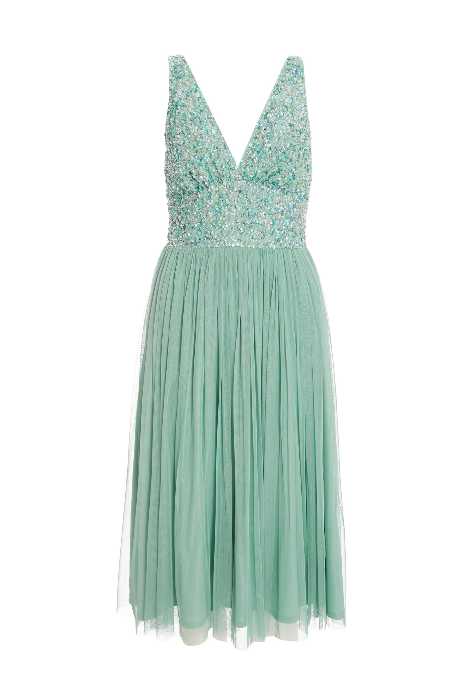 Green Sequin Tulle Midi Dress 1 Green Sequin Tulle Midi Dress
