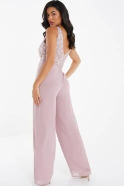Pink Chiffon Embellished Palazzo Jumpsuit 8 Pink Chiffon Embellished Palazzo Jumpsuit -Women Clothing Sales Store 00100035924 XB