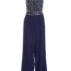 Navy Chiffon Embellished Palazzo Jumpsuit -Women Clothing Sales Store 00100035925 ZM