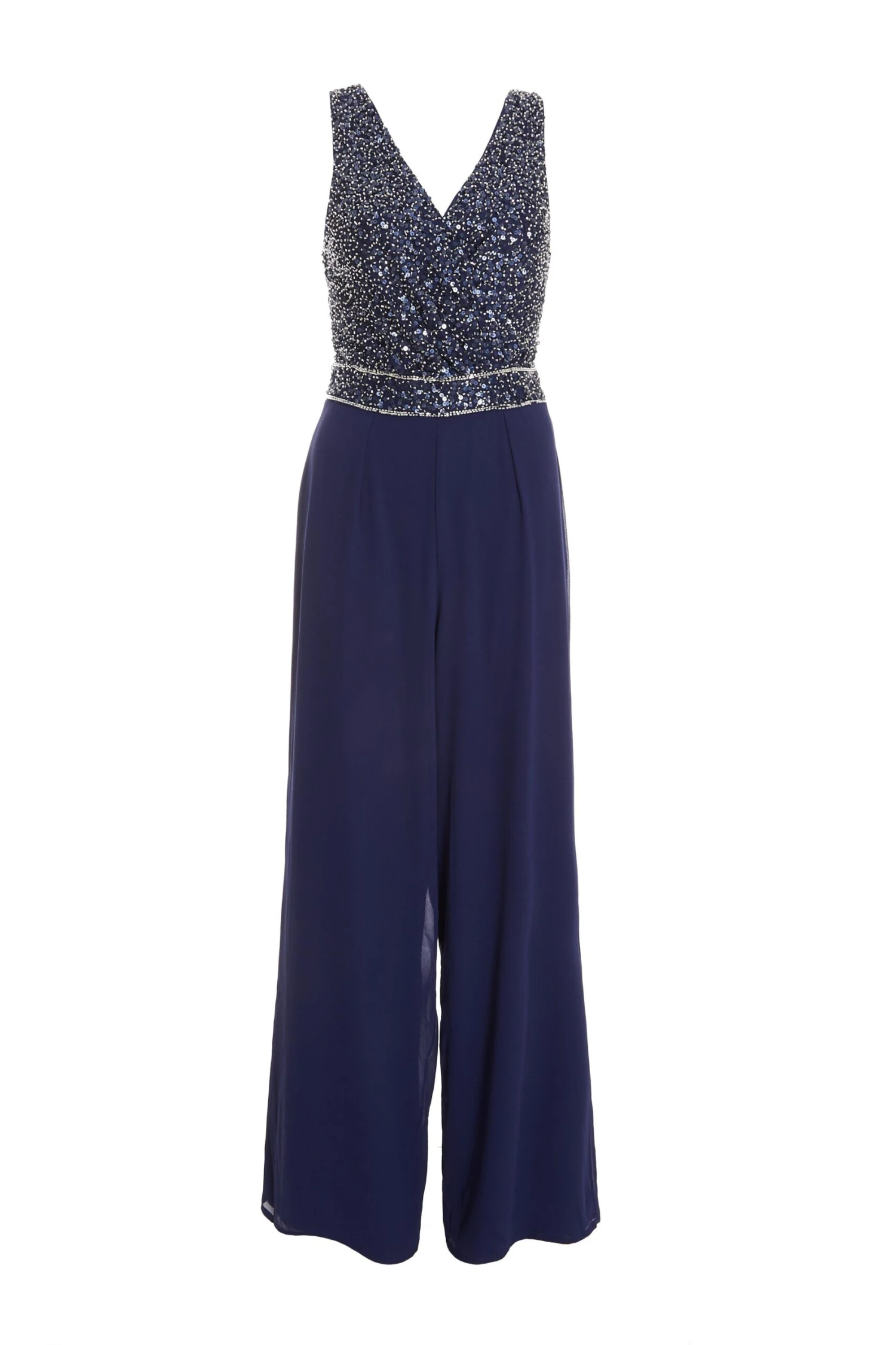 Navy Chiffon Embellished Palazzo Jumpsuit 1 Navy Chiffon Embellished Palazzo Jumpsuit