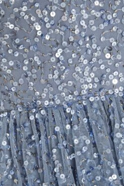 Blue Sequin Tiered Midi Dress -Women Clothing Sales Store 00100035928 ZS