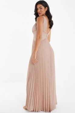 Nude Shimmer Pleated Maxi Dress 7 Nude Shimmer Pleated Maxi Dress -Women Clothing Sales Store 00100035934 XB