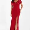 Red Satin Bardot Maxi Dress 13 Red Satin Bardot Maxi Dress -Women Clothing Sales Store 00100035936 XM