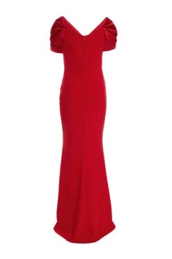 Red Satin Bardot Maxi Dress 8 Red Satin Bardot Maxi Dress -Women Clothing Sales Store 00100035936 ZB