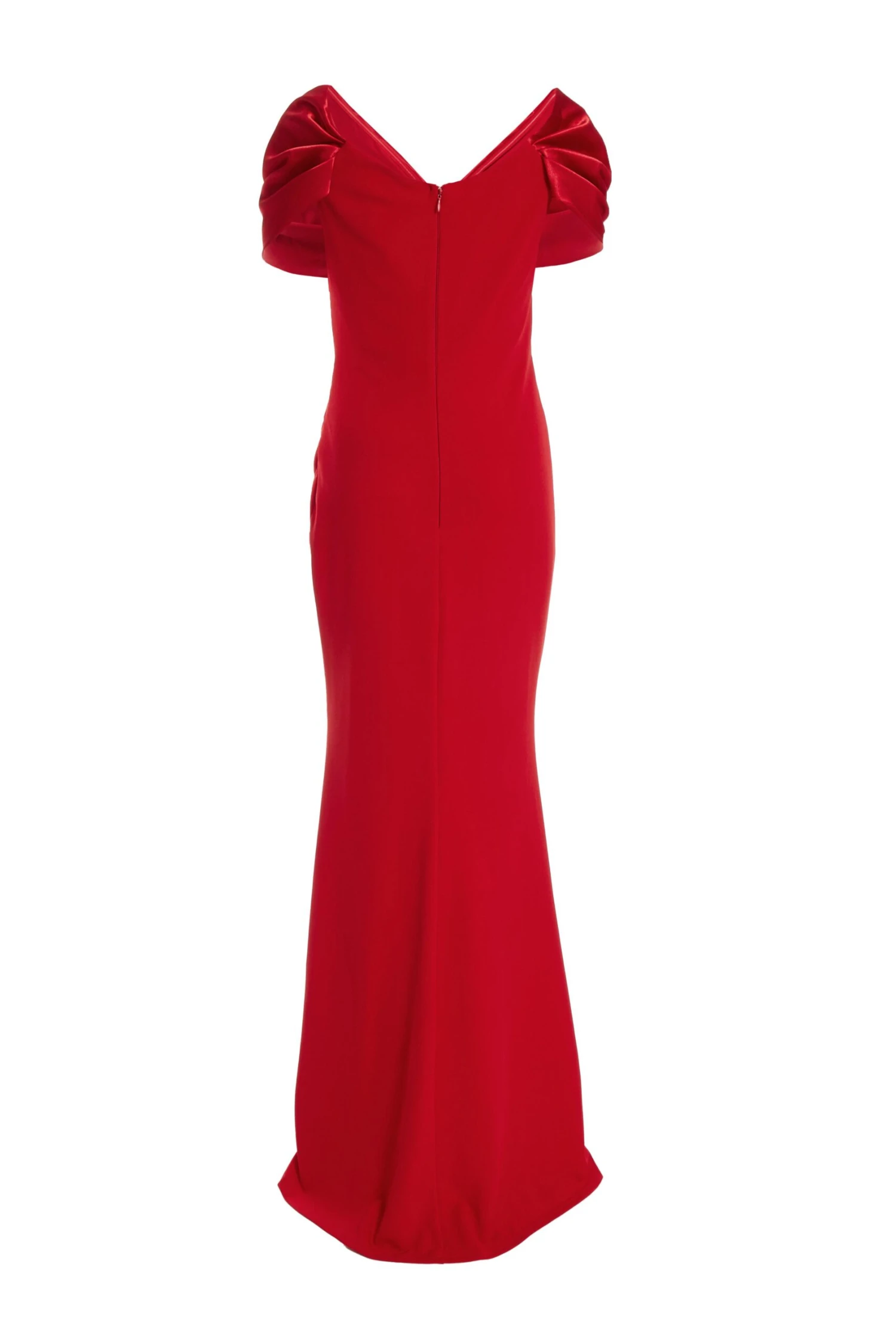 Red Satin Bardot Maxi Dress 4 Red Satin Bardot Maxi Dress - Image 4