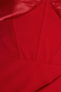 Red Satin Bardot Maxi Dress 9 Red Satin Bardot Maxi Dress -Women Clothing Sales Store 00100035936 ZS