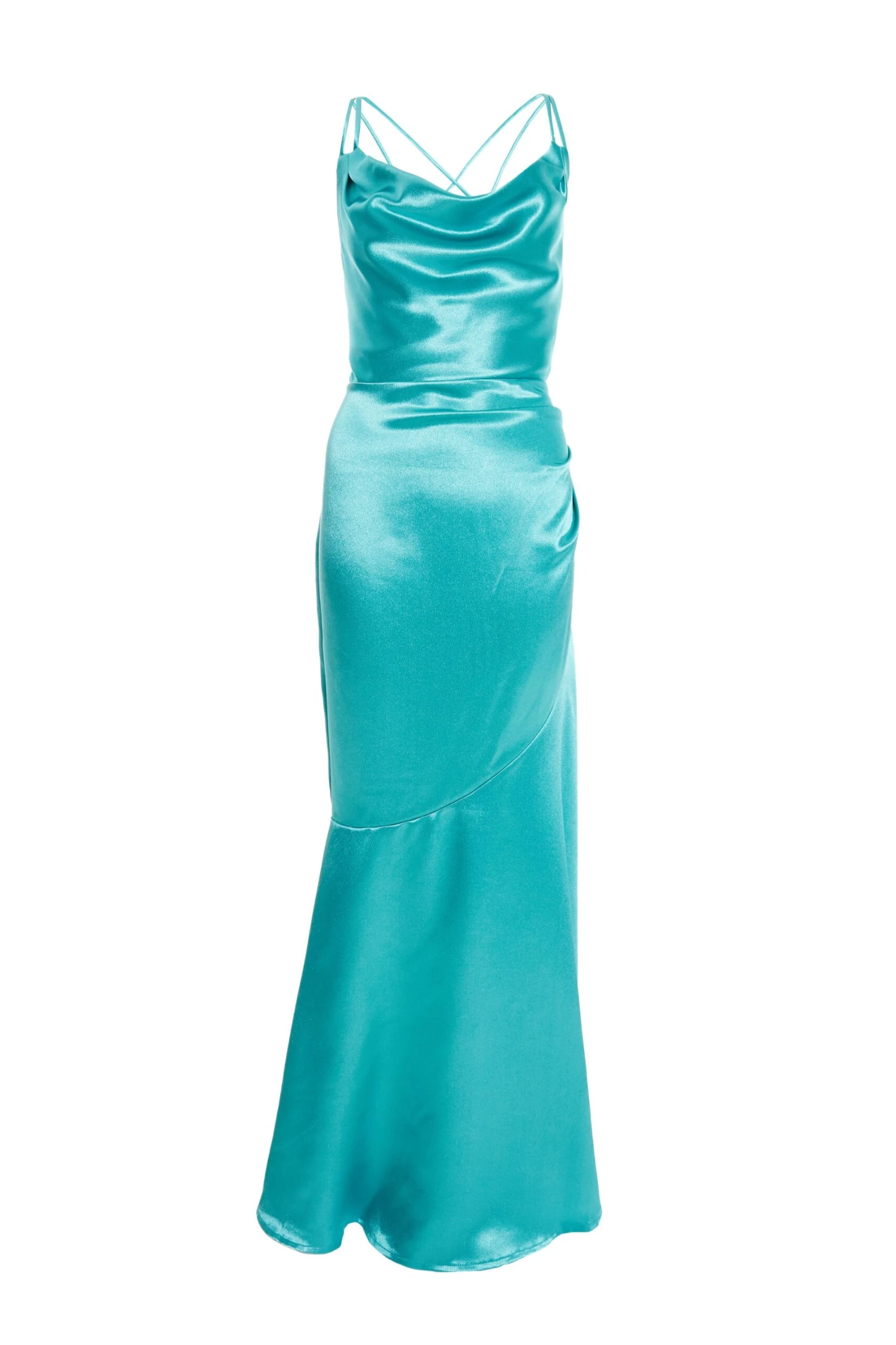 Aqua Satin Cross Back Maxi Dress 1 Aqua Satin Cross Back Maxi Dress