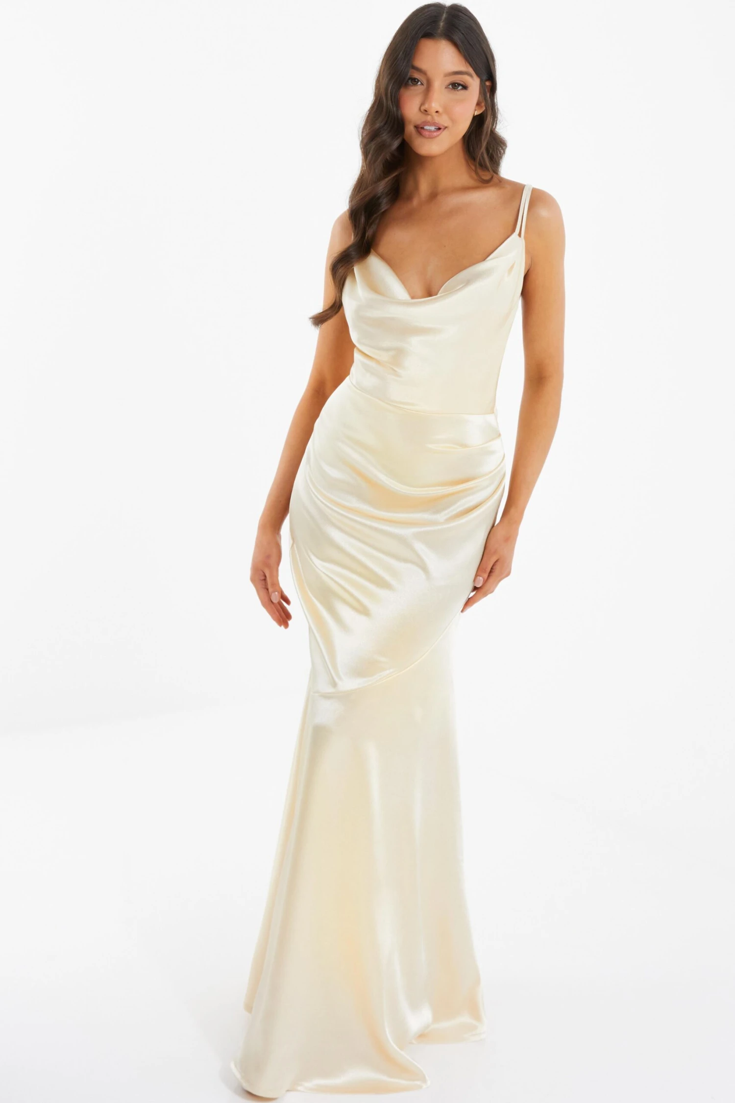 Champagne Satin Cross Back Maxi Dress 2 Champagne Satin Cross Back Maxi Dress - Image 2