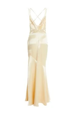 Champagne Satin Cross Back Maxi Dress 10 Champagne Satin Cross Back Maxi Dress -Women Clothing Sales Store 00100035945 ZB