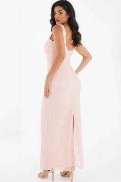 Nude Sequin Maxi Dress -Women Clothing Sales Store 00100035955 XB