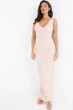 Nude Sequin Maxi Dress -Women Clothing Sales Store 00100035955 XM