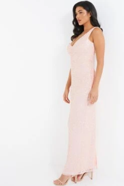 Nude Sequin Maxi Dress -Women Clothing Sales Store 00100035955 XS