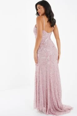 Pink Sequin Fishtail Maxi Dress 8 Pink Sequin Fishtail Maxi Dress -Women Clothing Sales Store 00100035957 XB