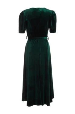 Bottle Green Velvet Wrap Midi Dress -Women Clothing Sales Store 00100036005 ZB