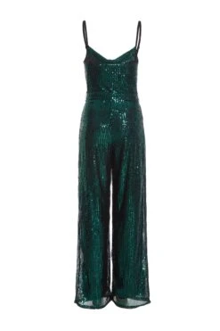 Bottle Green Sequin Cowl Neck Palazzo Jumpsuit -Women Clothing Sales Store 00100036010 ZB
