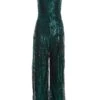 Bottle Green Sequin Cowl Neck Palazzo Jumpsuit -Women Clothing Sales Store 00100036010 ZM