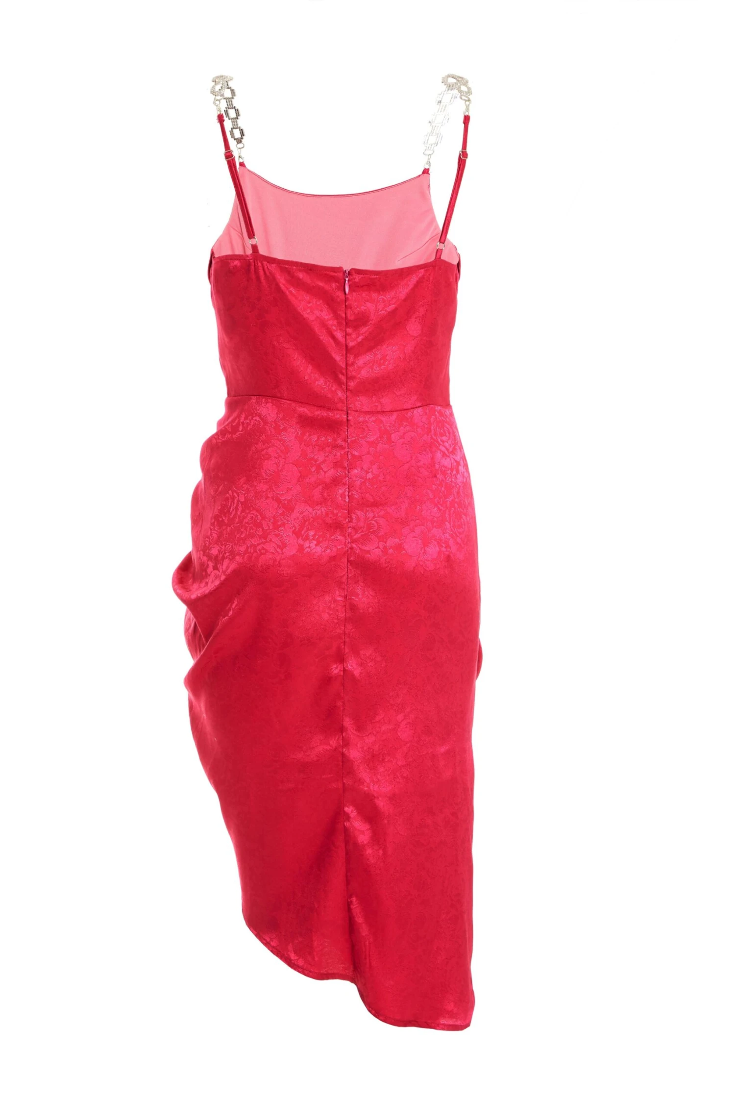 Petite Pink Satin Jacquard Floral Ruched Dress 5 Petite Pink Satin Jacquard Floral Ruched Dress - Image 5