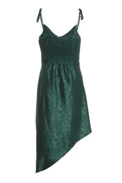 Petite Bottle Green Satin Jacquard Floral Midi Dress -Women Clothing Sales Store 00100036027 ZB