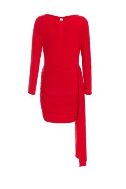 Red Ruched Drape Mini Dress -Women Clothing Sales Store 00100036049 ZB
