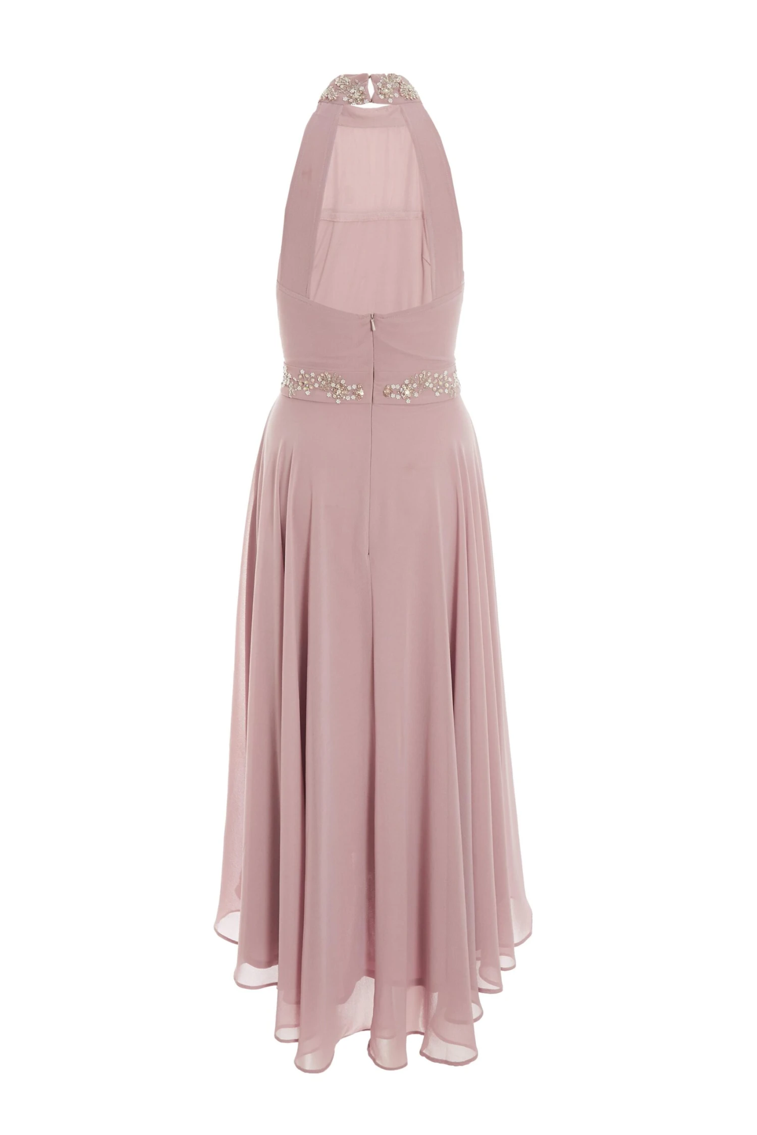 Pink Embellished Chiffon High Neck Midaxi Dress 5 Pink Embellished Chiffon High Neck Midaxi Dress - Image 5