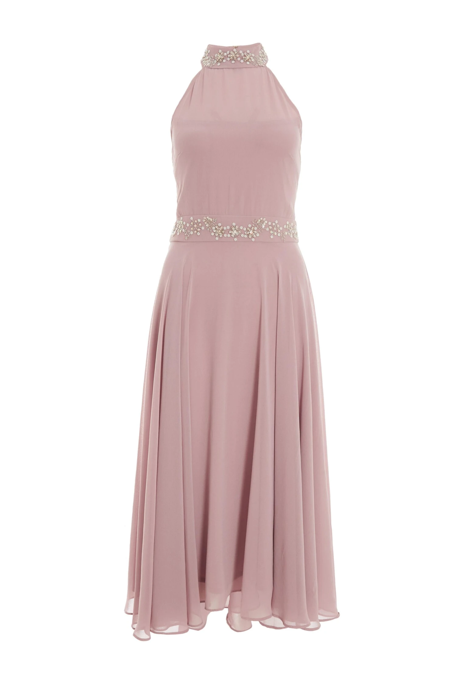 Pink Embellished Chiffon High Neck Midaxi Dress 1 Pink Embellished Chiffon High Neck Midaxi Dress