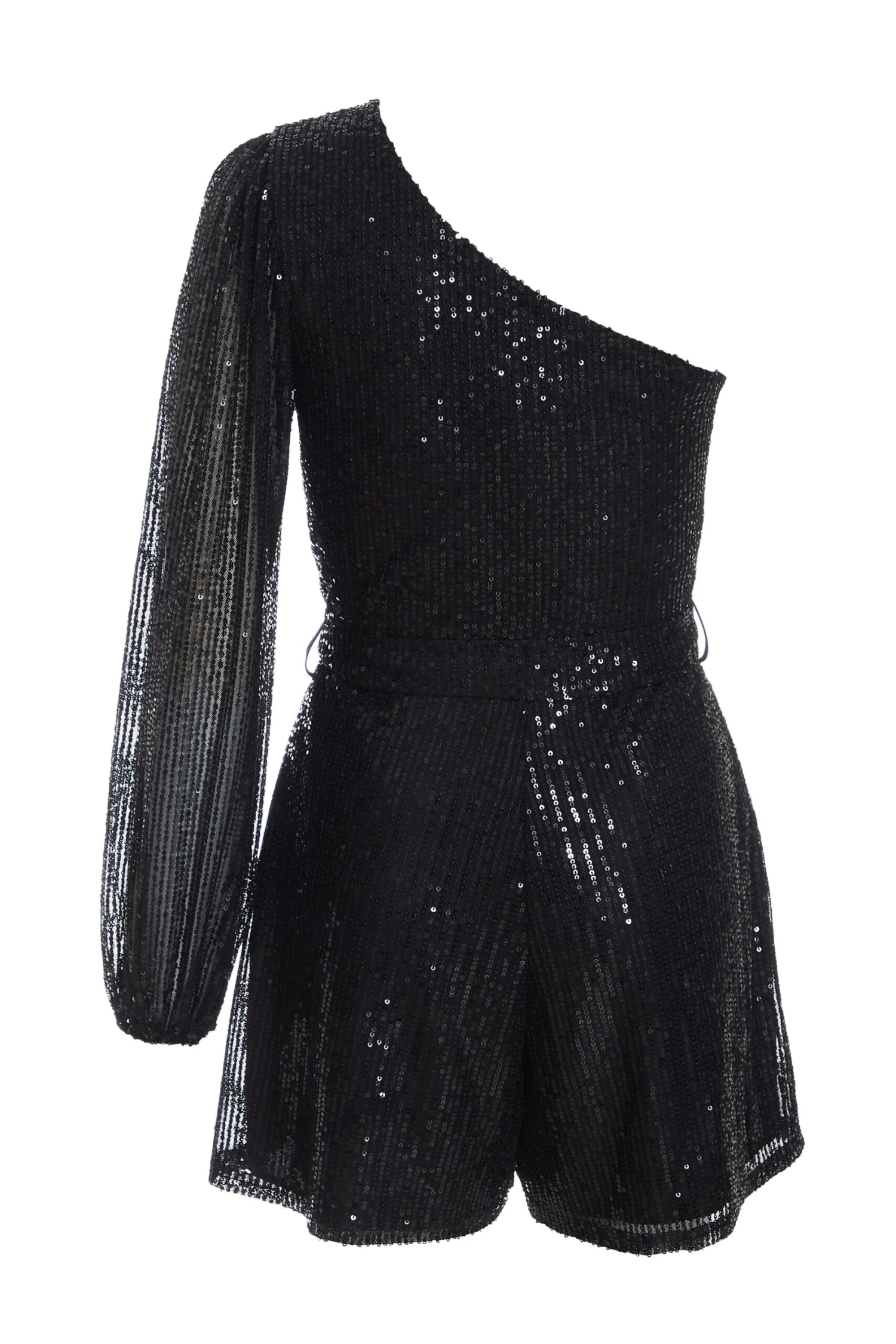 Black Sequin One Shoulder Playsuit 5 Black Sequin One Shoulder Playsuit - Image 5