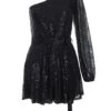 Black Sequin One Shoulder Playsuit 13 Black Sequin One Shoulder Playsuit -Women Clothing Sales Store 00100036116 ZM