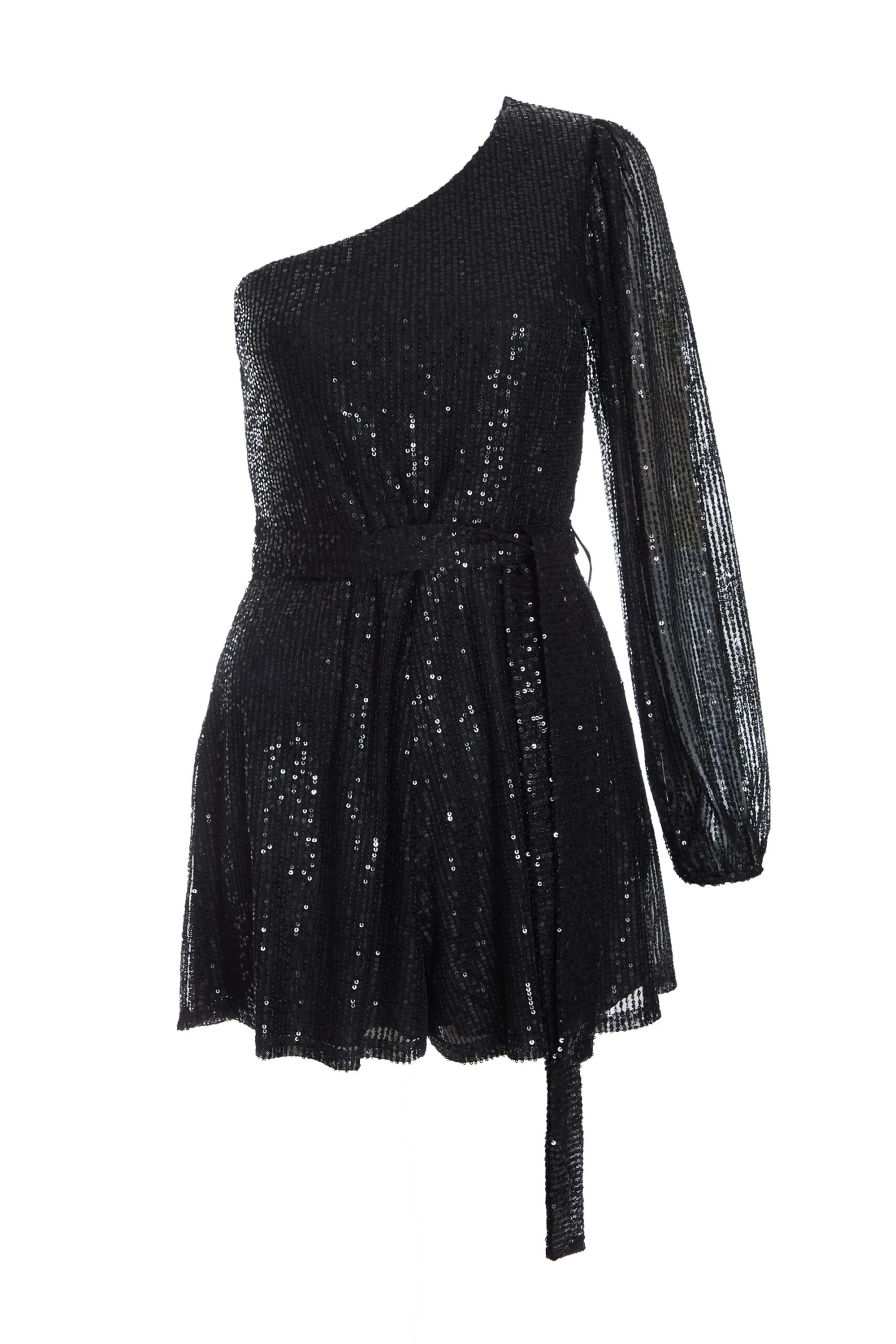 Black Sequin One Shoulder Playsuit 1 Black Sequin One Shoulder Playsuit