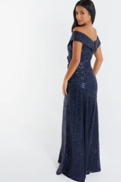 Petite Navy Sequin Ruched Maxi Dress 8 Petite Navy Sequin Ruched Maxi Dress -Women Clothing Sales Store 00100036118 XB