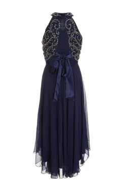 Petite Navy Sequin Chiffon Halter Neck Midi Dress -Women Clothing Sales Store 00100036126 ZB
