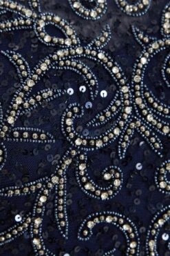 Petite Navy Sequin Chiffon Halter Neck Midi Dress -Women Clothing Sales Store 00100036126 ZS