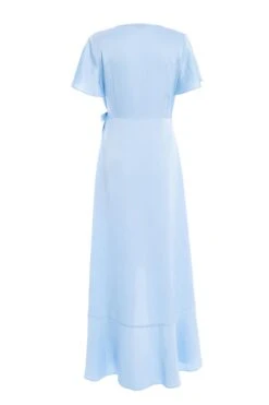 Light Blue Satin Wrap Maxi Dress -Women Clothing Sales Store 00100036140 ZB