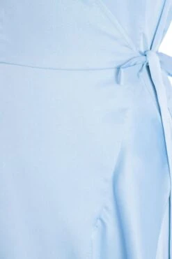 Light Blue Satin Wrap Maxi Dress -Women Clothing Sales Store 00100036140 ZS