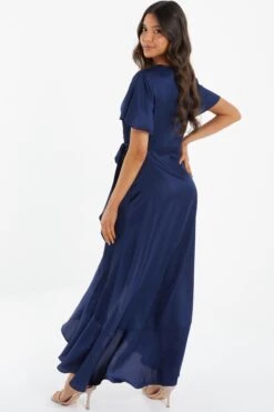 Navy Satin Wrap Maxi Dress 8 Navy Satin Wrap Maxi Dress -Women Clothing Sales Store 00100036141 XB