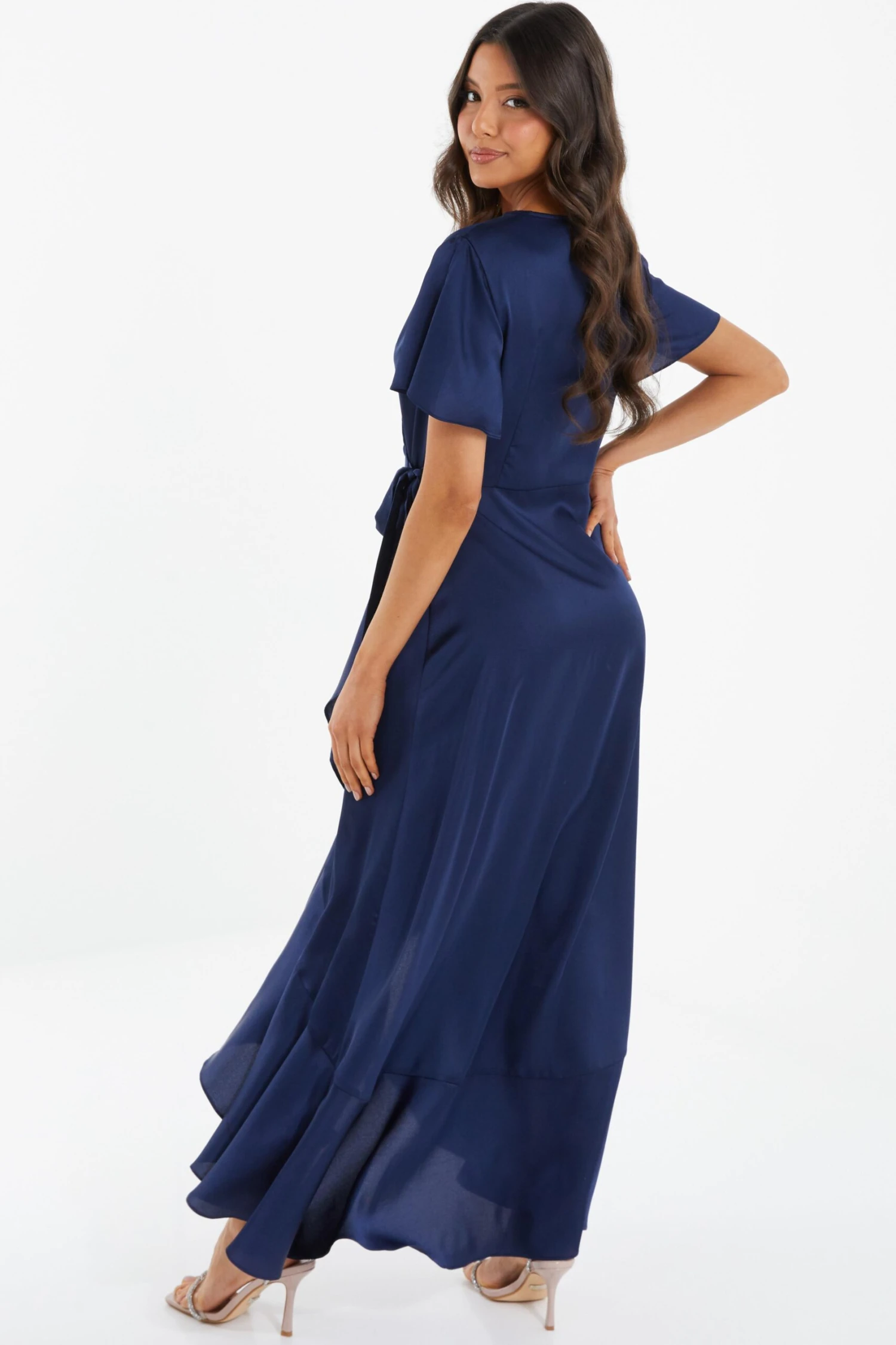 Navy Satin Wrap Maxi Dress 3 Navy Satin Wrap Maxi Dress - Image 3
