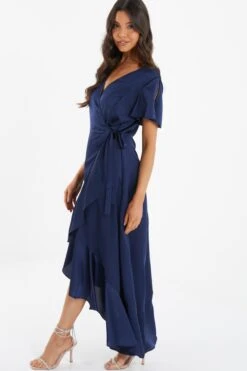 Navy Satin Wrap Maxi Dress 9 Navy Satin Wrap Maxi Dress -Women Clothing Sales Store 00100036141 XS