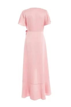Pink Satin Wrap Maxi Dress -Women Clothing Sales Store 00100036142 ZB