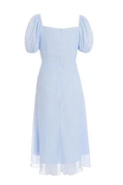 Light Blue Chiffon Crinkle Midi Dress -Women Clothing Sales Store 00100036159 ZB