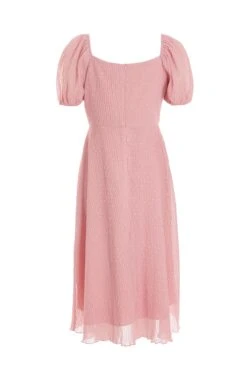 Pink Chiffon Crinkle Midi Dress -Women Clothing Sales Store 00100036160 ZB