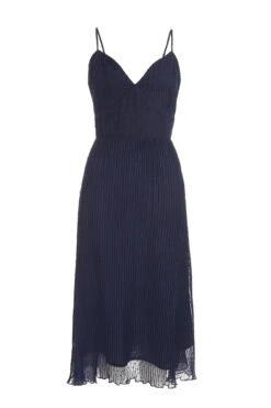 Navy Chiffon Crinkle Midi Dress