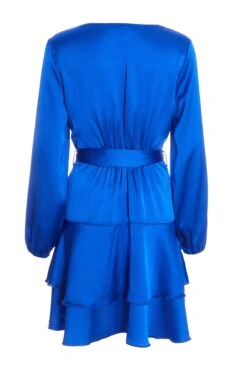 Blue Satin Wrap Mini Skater Dress 10 Blue Satin Wrap Mini Skater Dress -Women Clothing Sales Store 00100036162 ZB