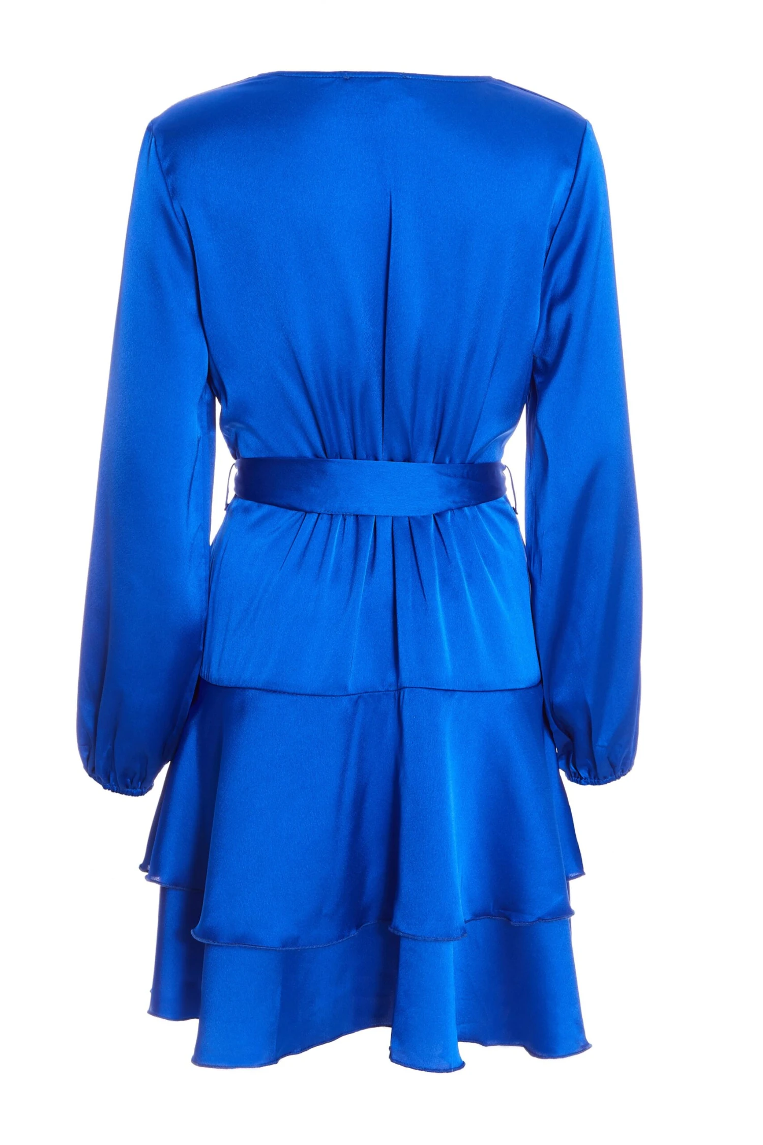 Blue Satin Wrap Mini Skater Dress 5 Blue Satin Wrap Mini Skater Dress - Image 5
